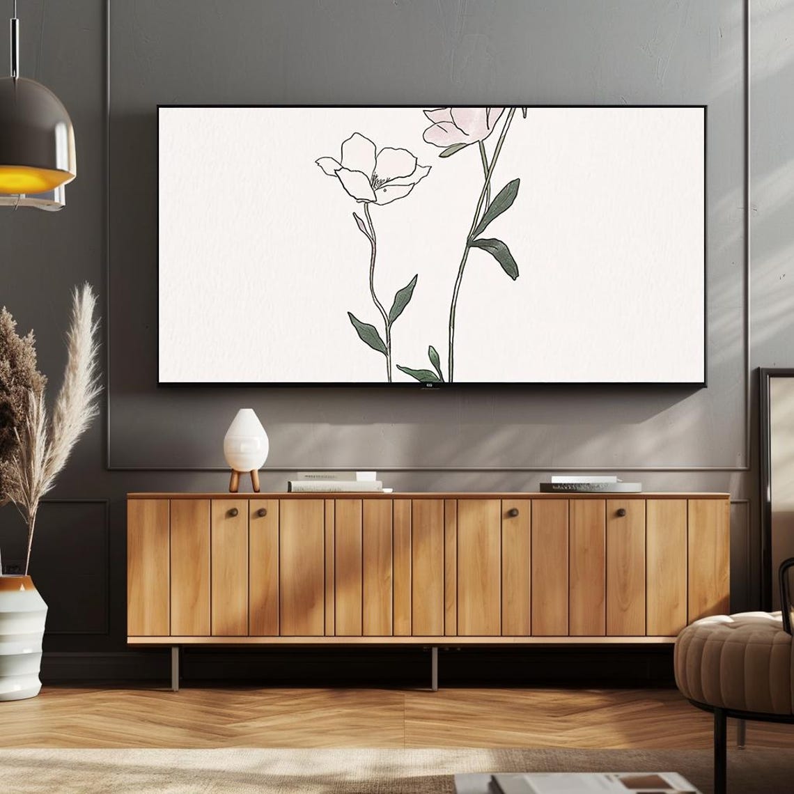 Minimalist Poppy Line Drawing Pale Pink Botanical Sketch Art Poster - Image 2