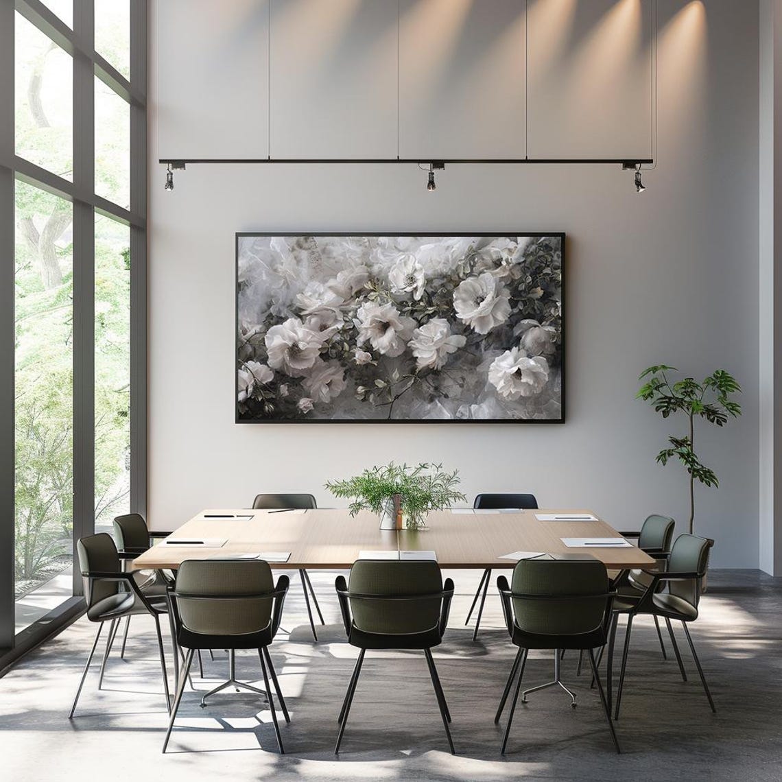 Soft White Blossom Monochrome Elegant Floral Painting Poster - Image 3