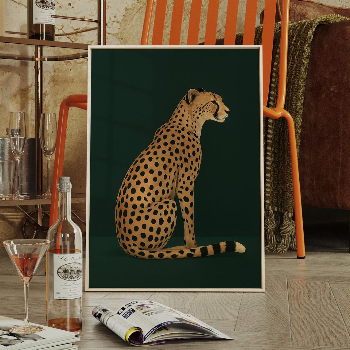 Realistic Cheetah Canvas Wall Art Modern Safari Animal Print On Deep Green Background Elegant Wildlife Decor For Home Or Office