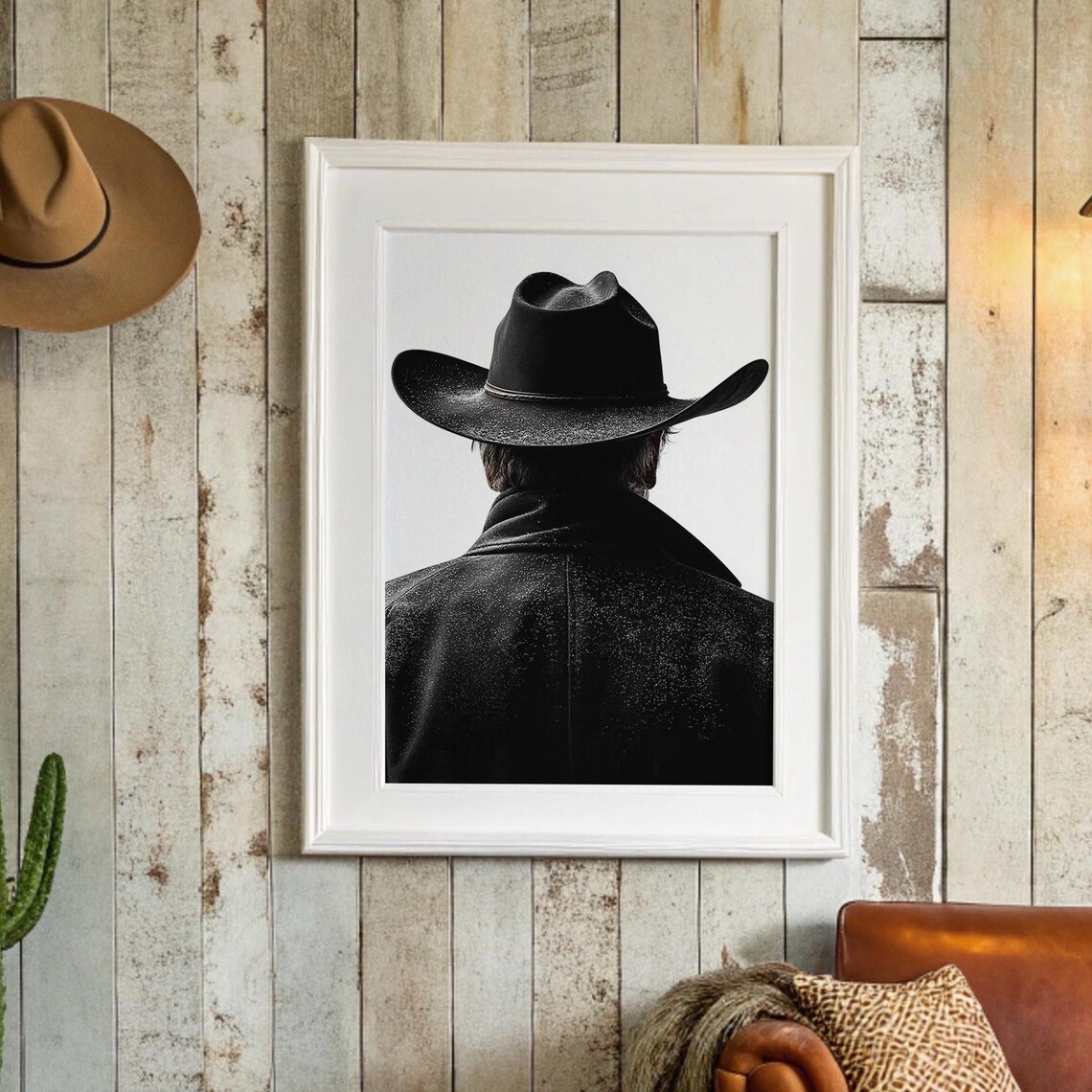 Lone Cowboy From Behind Black Hat And Coat Western Art Poster
