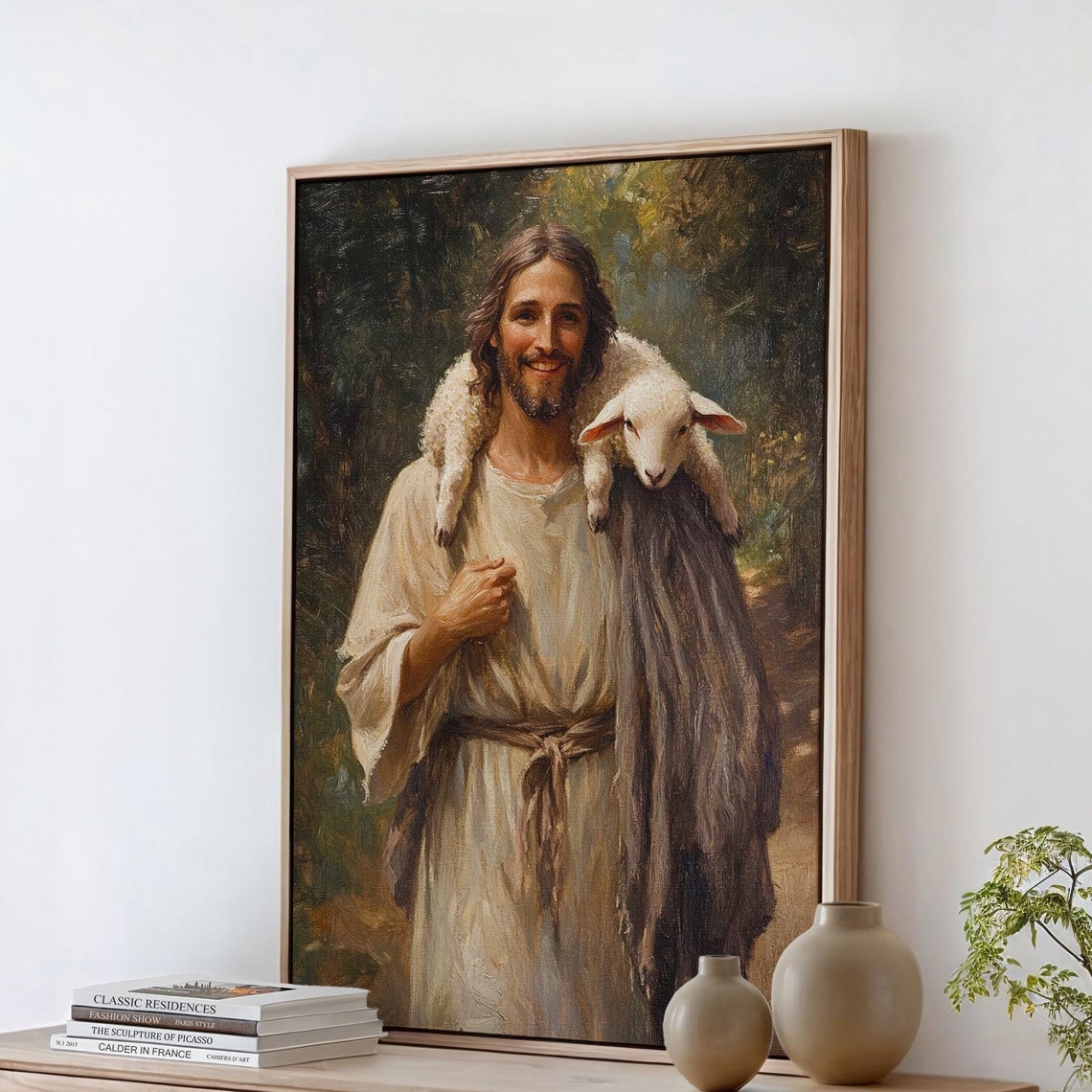Joyful Jesus The Good Shepherd Smiling With Lamb Christian Poster