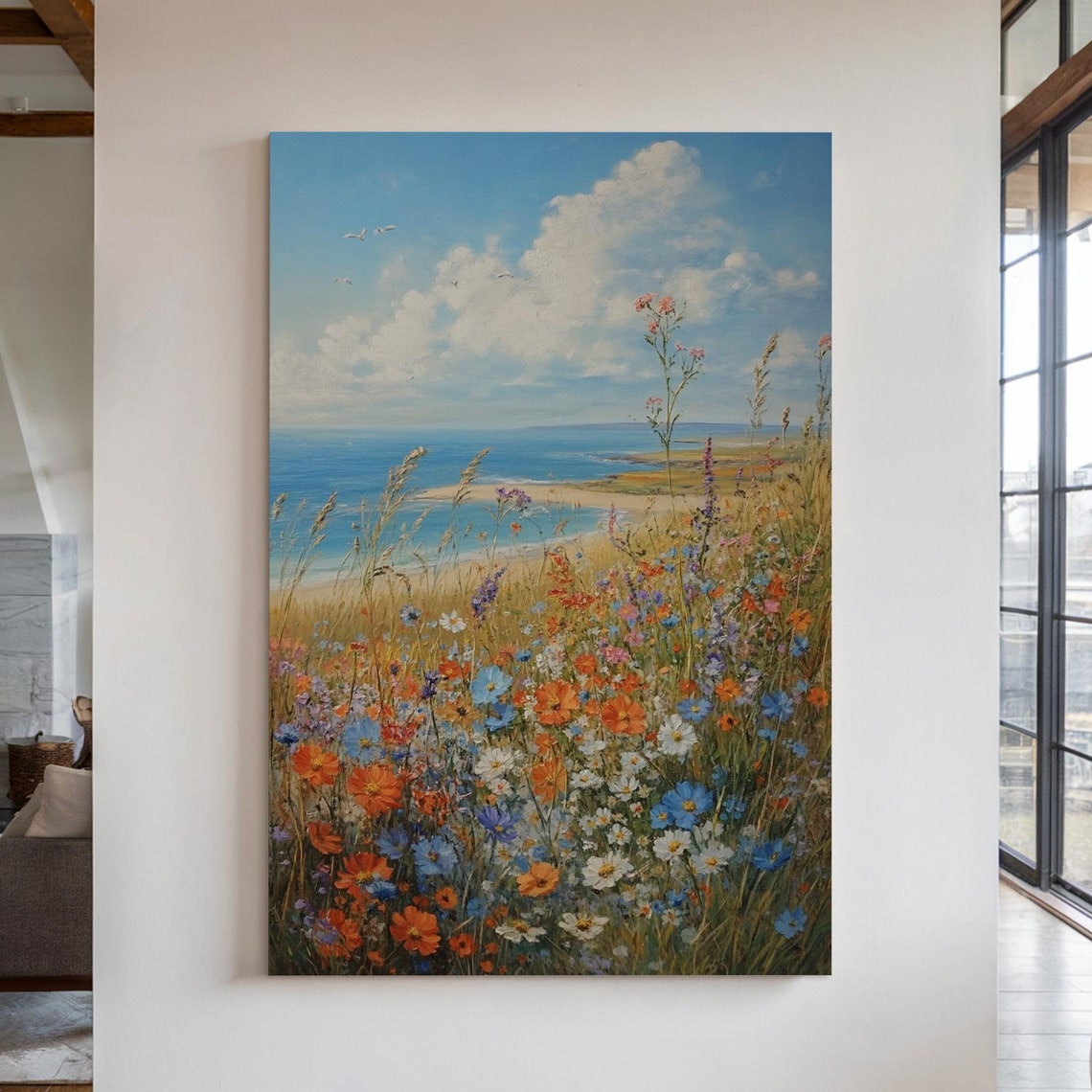 Coastal Wildflower Meadow By The Sea Beach Bloom Landscape Art Poster