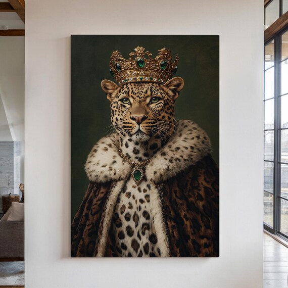 Royal Crowned Leopard Gold Emerald Jewels Regal Portrait Poster