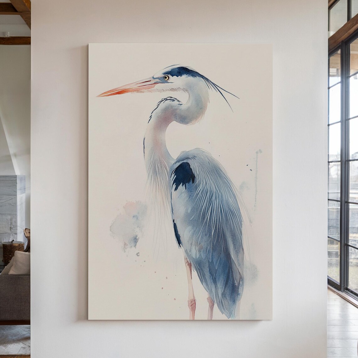 Graceful Heron Watercolor, Elegant Bird Painting
