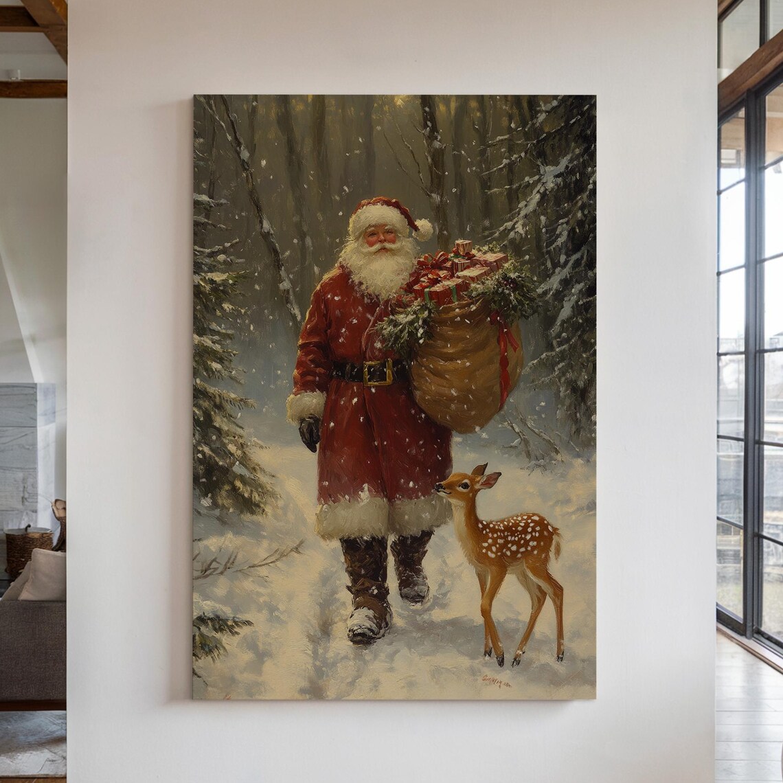 Santa Claus Vintage Christmas Scene Art Print