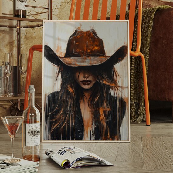 Cowgirl Portrait, Dripping Paint Western Art Print