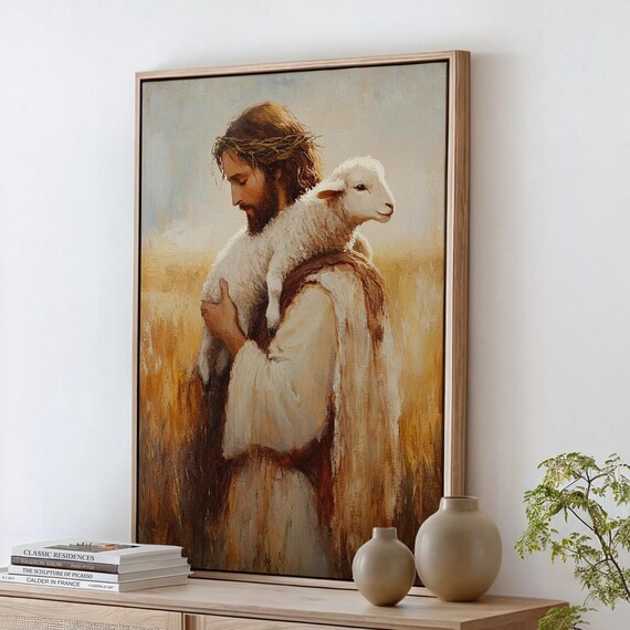 Jesus With Lamb Crown Of Thorns Wheat Field Faith Art Poster