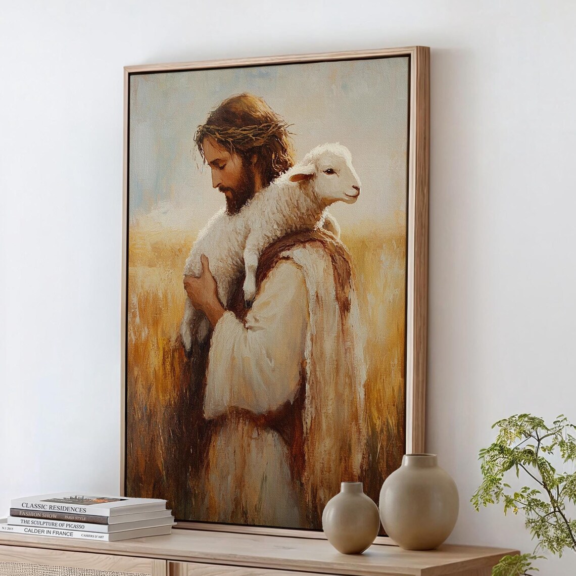 Jesus With Lamb Crown Of Thorns Wheat Field Faith Art Poster
