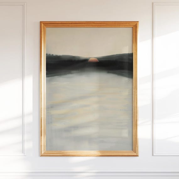 Minimalist Sunset Wall Art Lake Landscape Poster Abstract Nature Scene Modern Calm Decor For Bedroom Or Studio