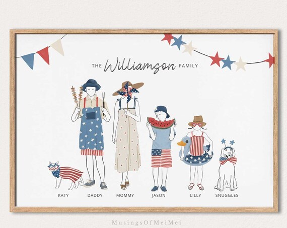Custom Family Portrait 4th of July Sign Art Print