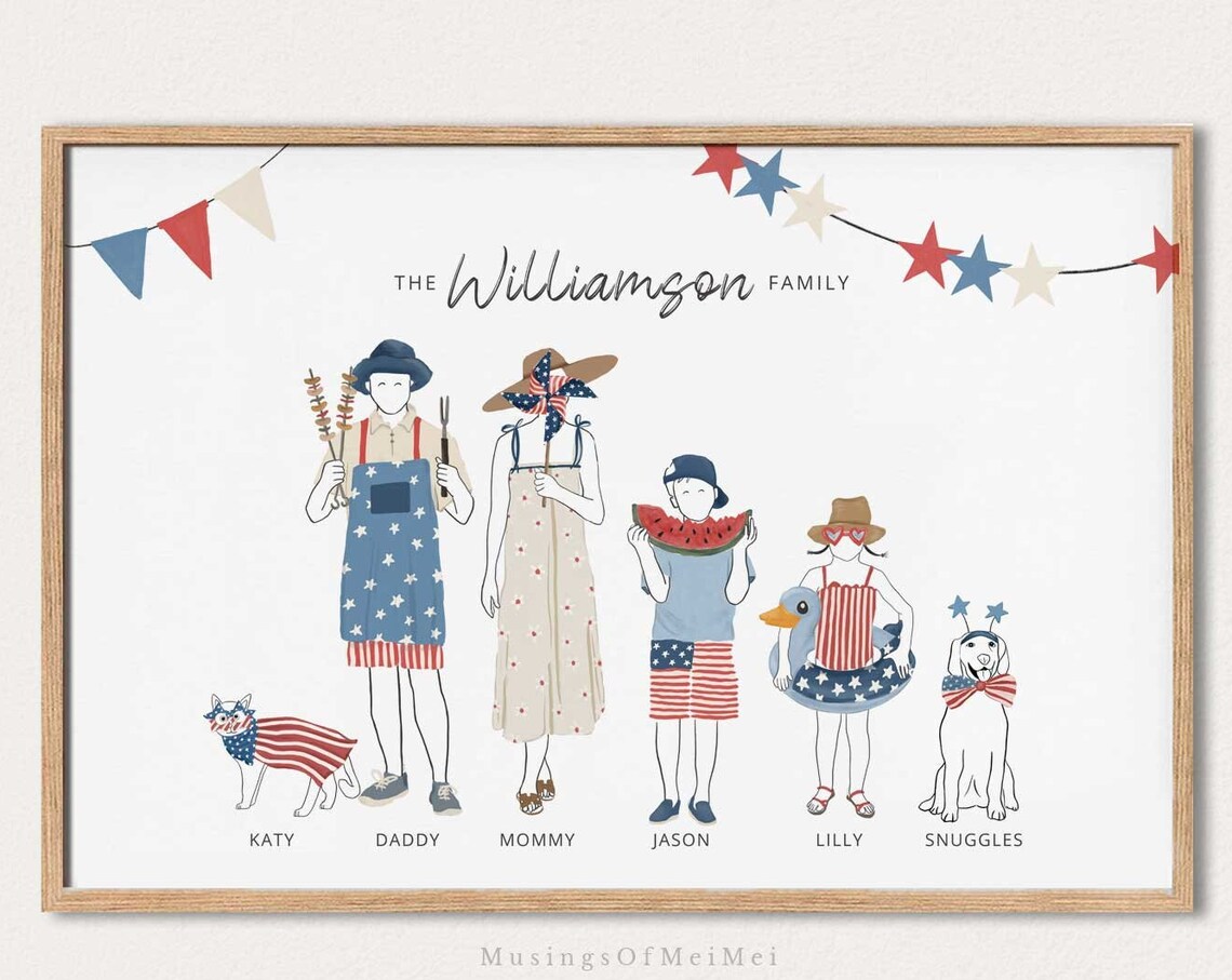 Custom Family Portrait 4th of July Sign Art Print