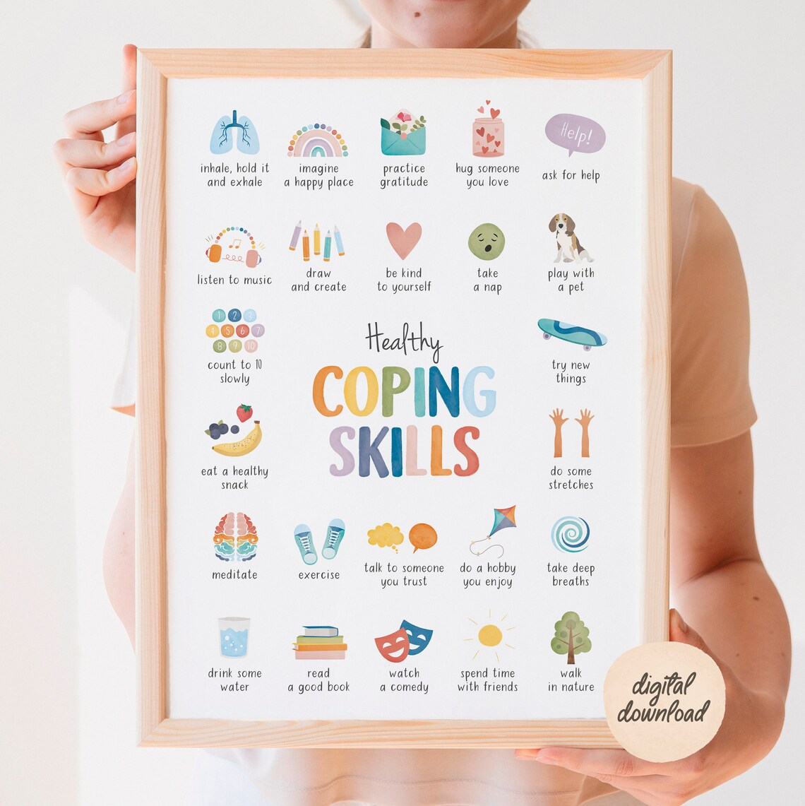 Anxiety Coping Skills Bundle, Therapy Office Art Print
