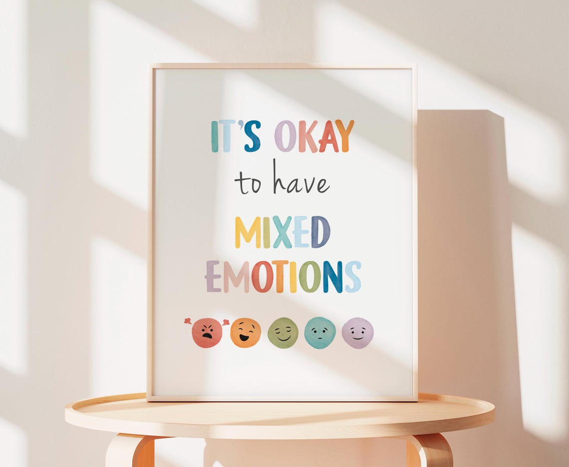 It Is Okay To Have Mixed Emotions Watercolor Faces Feelings Poster - Image 2