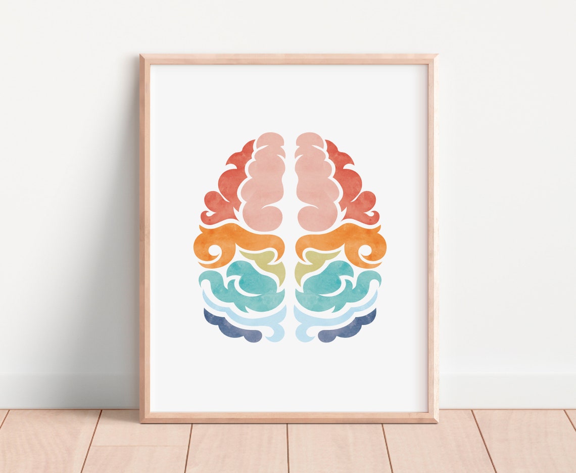 Rainbow Watercolor Brain Neurology Anatomy Therapy Office Art Poster - Image 4