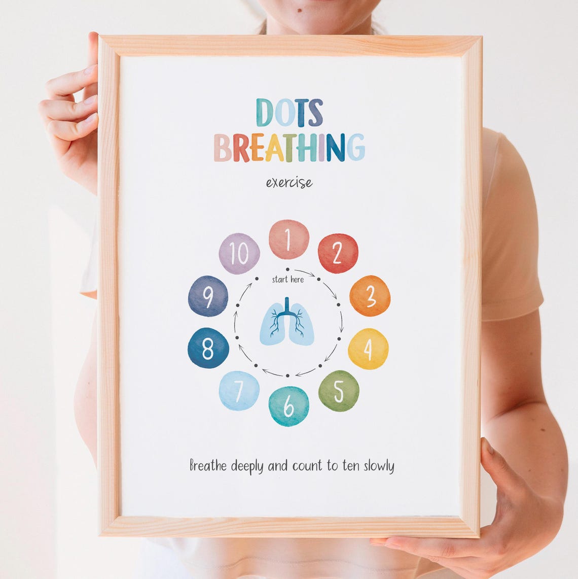 Dots Breathing Exercise Lungs Count To Ten Watercolor Calm Poster - Image 7