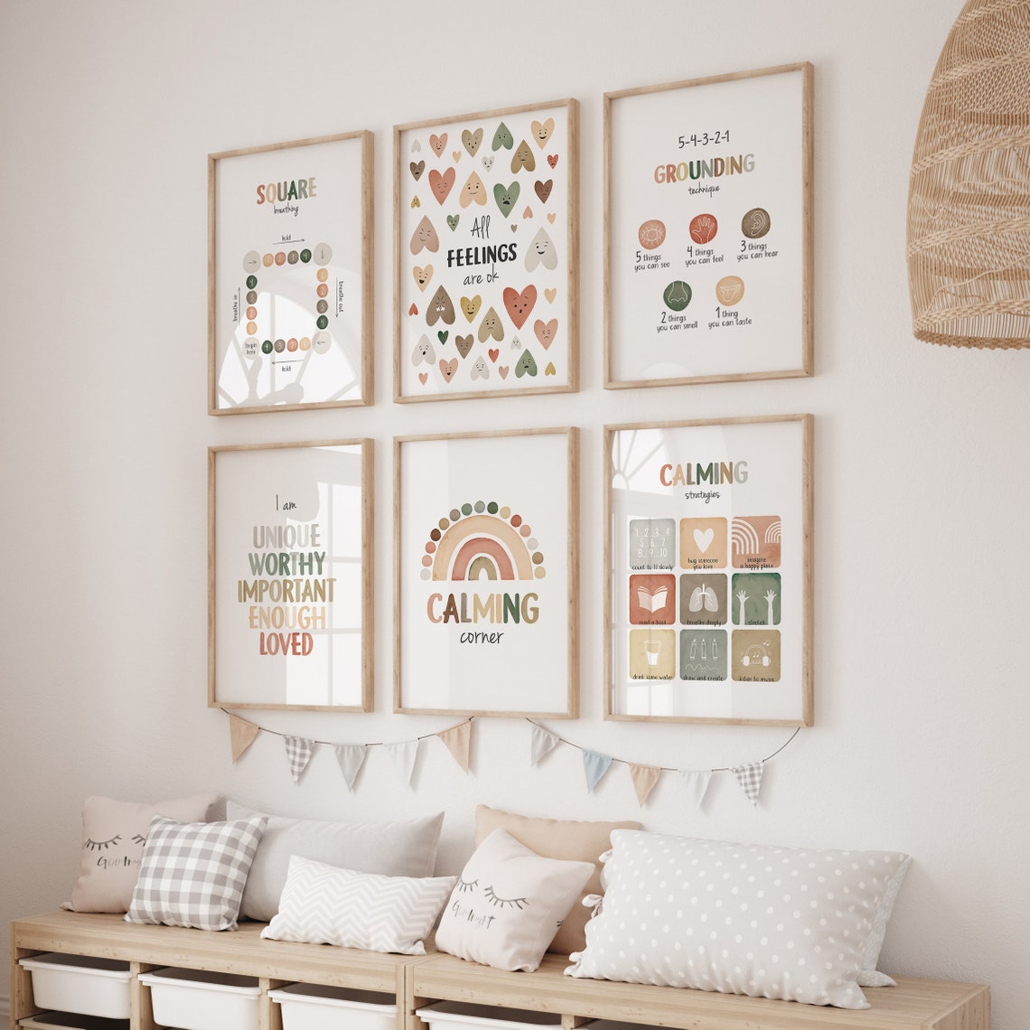 Calming Corner 6 Piece Set Grounding Breathing Feelings Therapy Poster