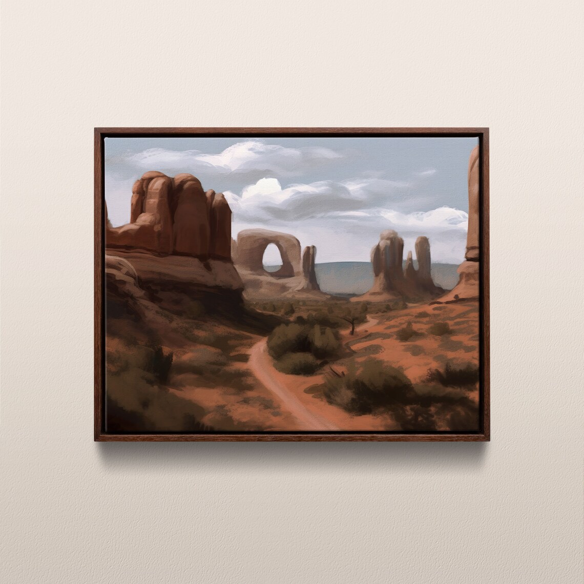 Arches National Park Vintage Oil Painting, Utah Usa