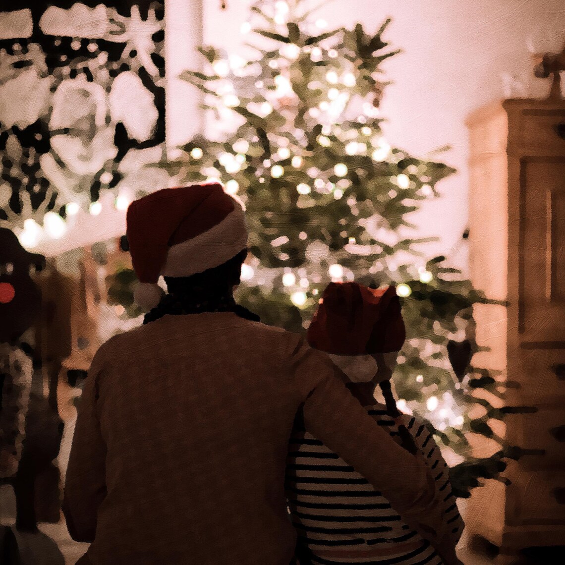 Family Sitting By The Christmas Tree, Christmas Decor - Image 3