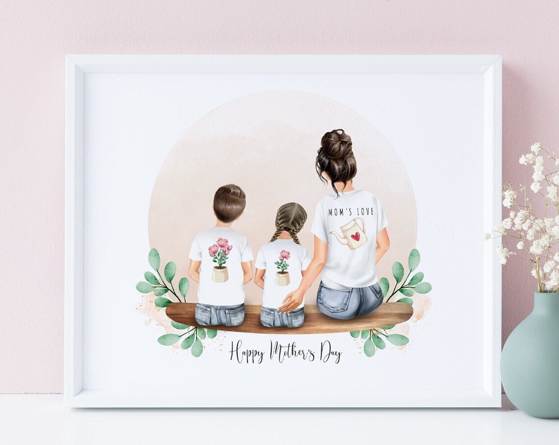 Personalized Mother's Day Gift Mom With Son And Daughter Wall Art
