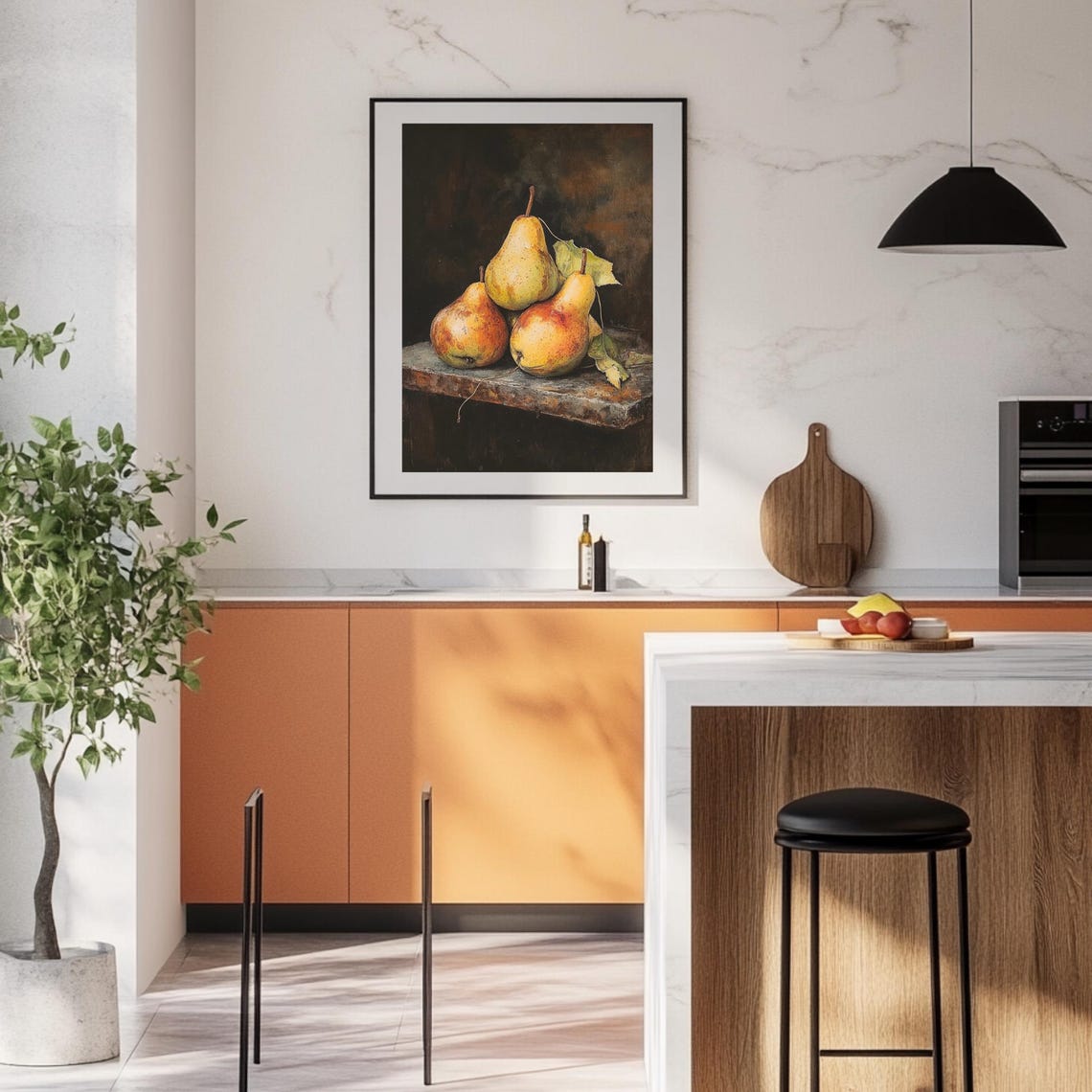 Three Golden Pears Vintage Dark Still Life Kitchen Art Poster - Image 2