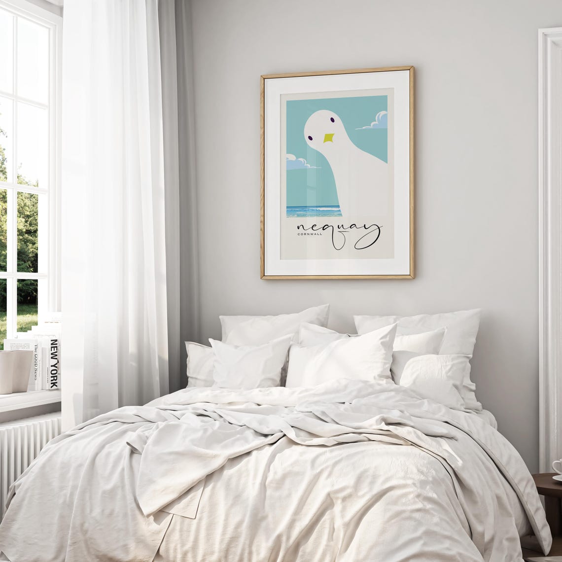 Newquay Cornwall Cute Funny Seagull Beach Coastal Travel Poster - Image 3