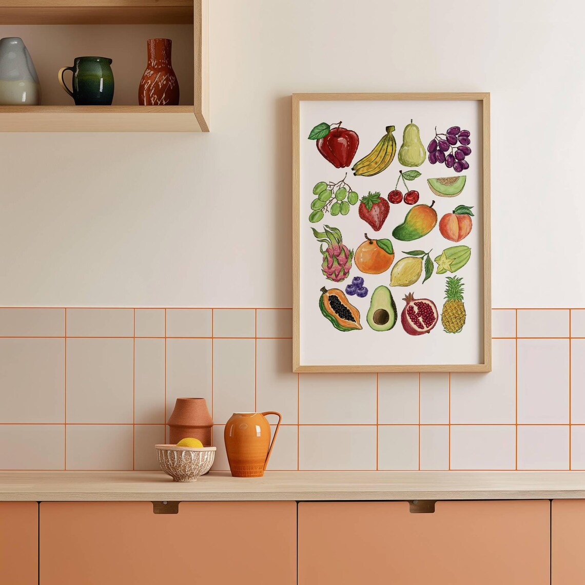 Fruit Art Watercolor Kitchen Wall Art Gift To Mom Food Illustration Gift For A Friend Fruit Artwork Midcentury Kitchen Art Dining Room Decor - Image 2