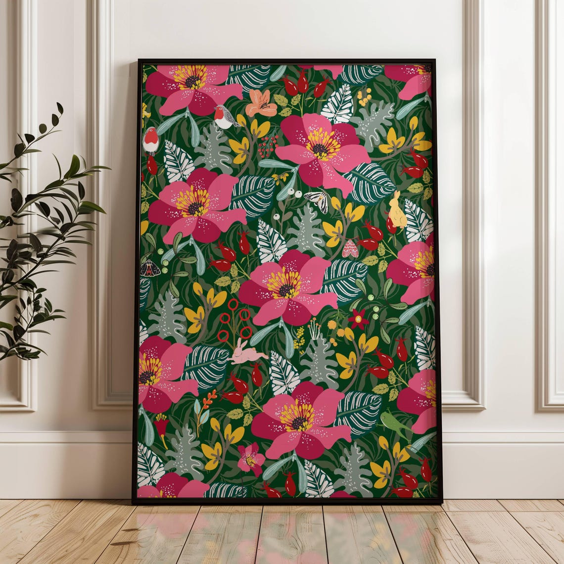 Mid Century Modern Bold Floral Jungle Green Botanical Poster