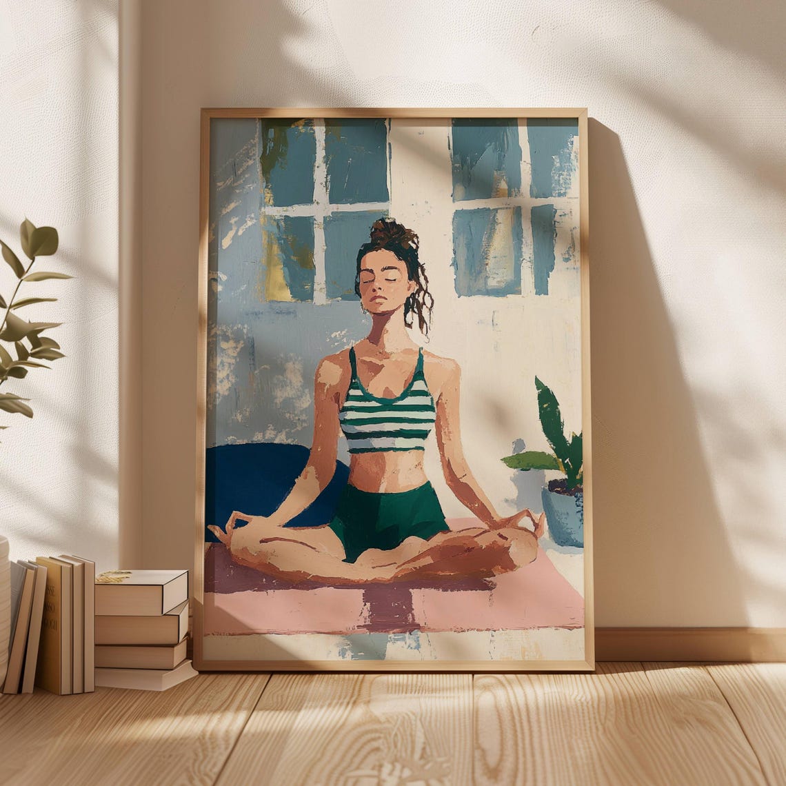 Woman Meditating in Yoga Pose by Window Wellness Room Art Poster