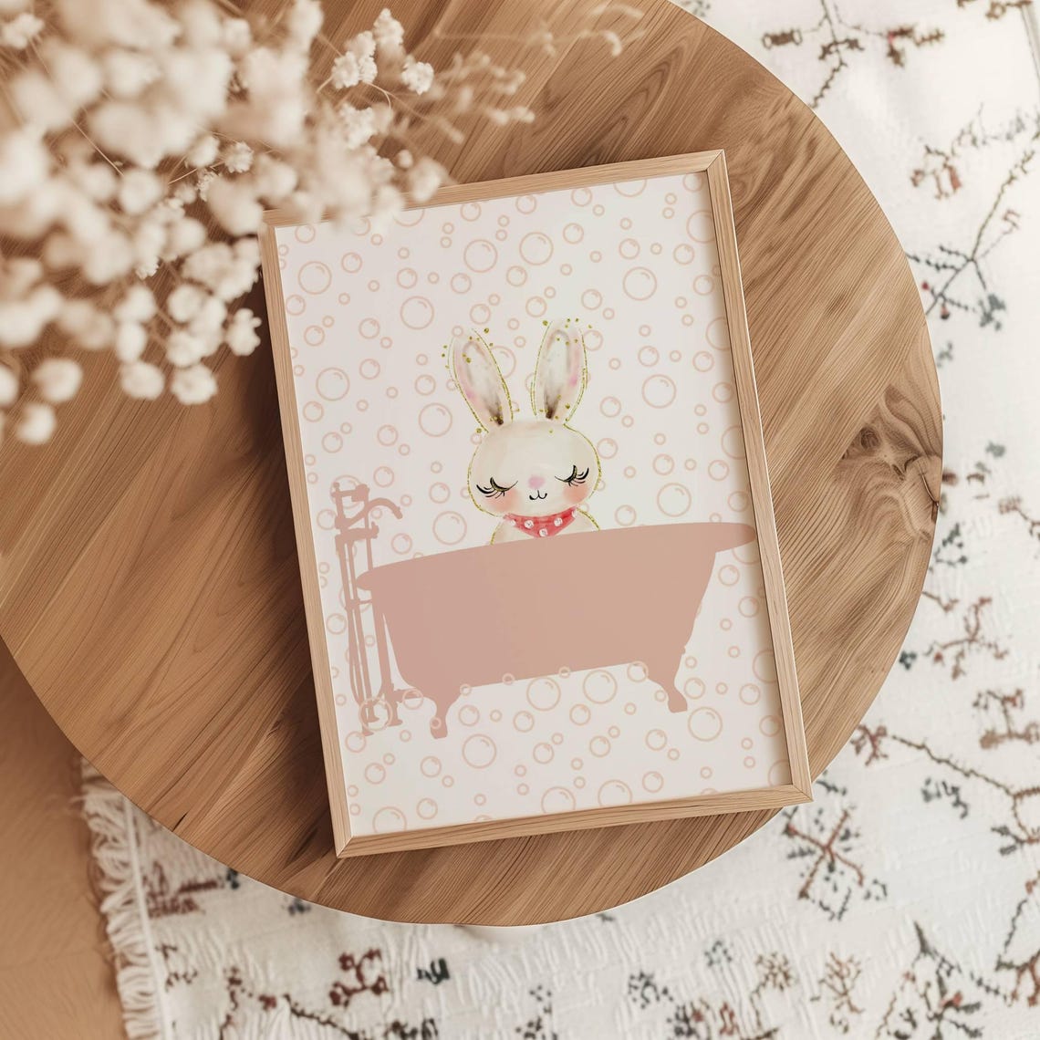 Bunny Taking A Bubble Bath Cute Nursery Bathroom Decor Poster - Image 2