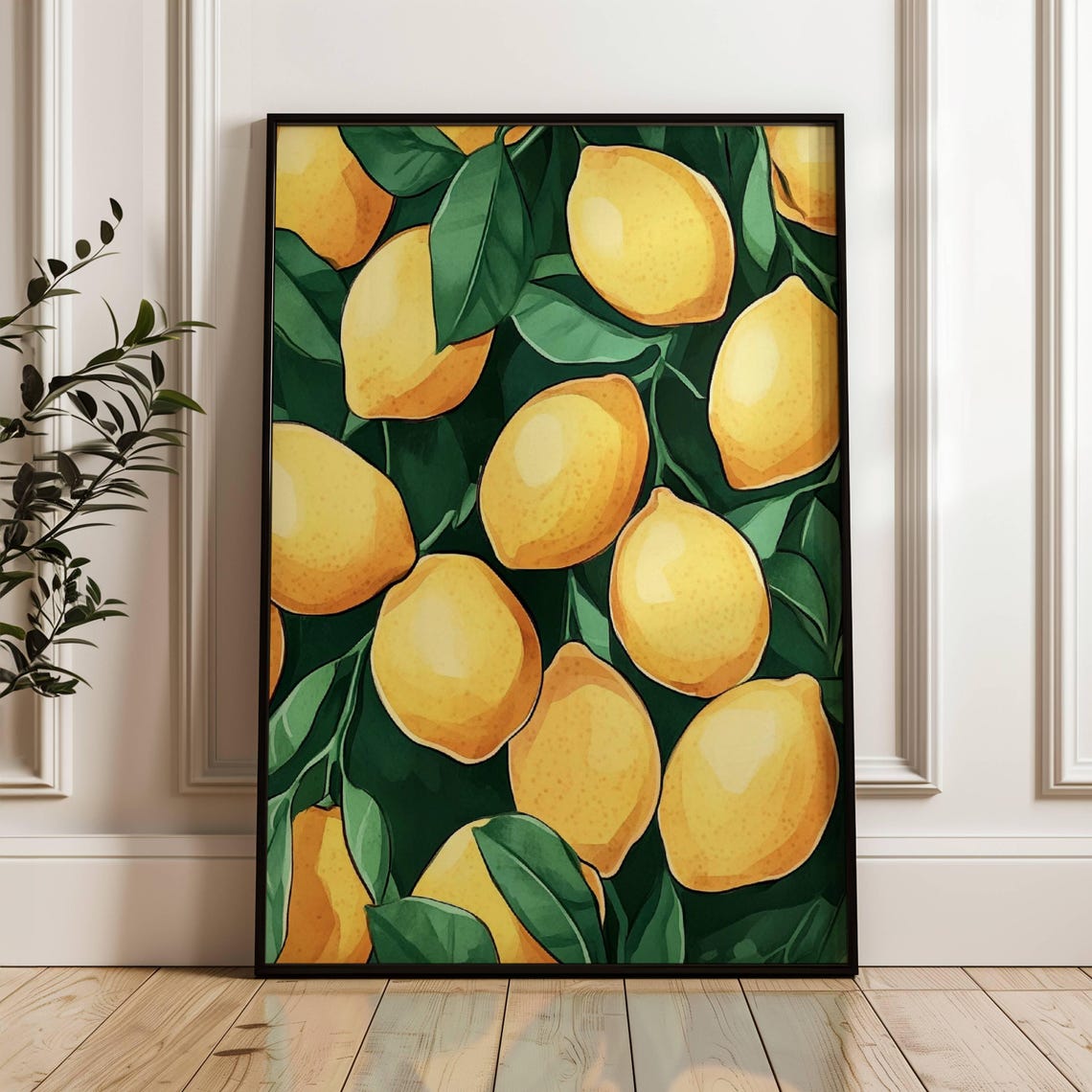 Bright Lemon Branch Watercolor Fresh Citrus Kitchen Botanical Poster