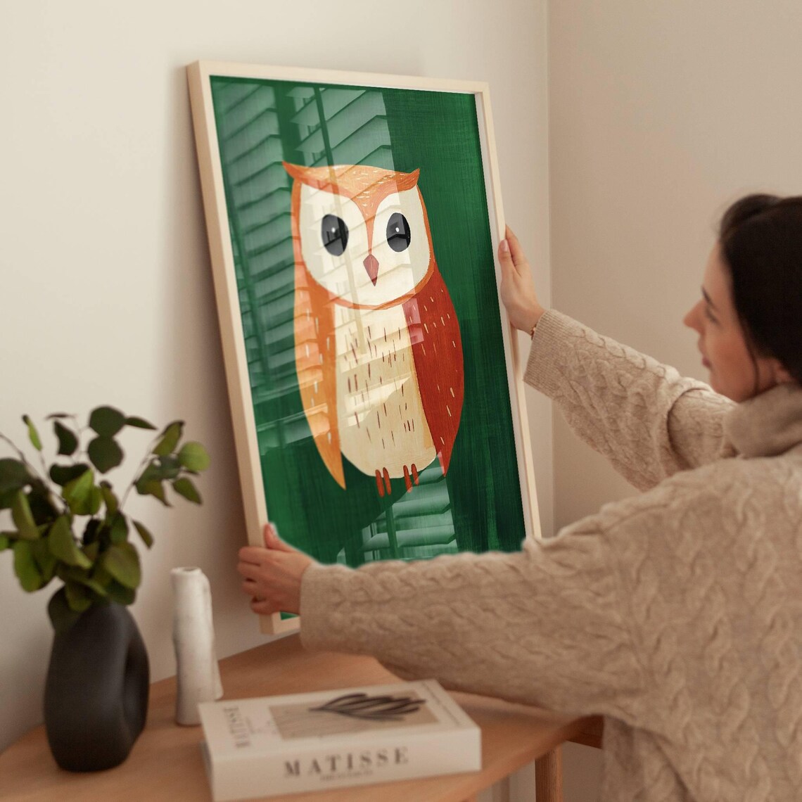 Cute Orange Owl Portrait Emerald Green Kids Room Decor Poster - Image 2