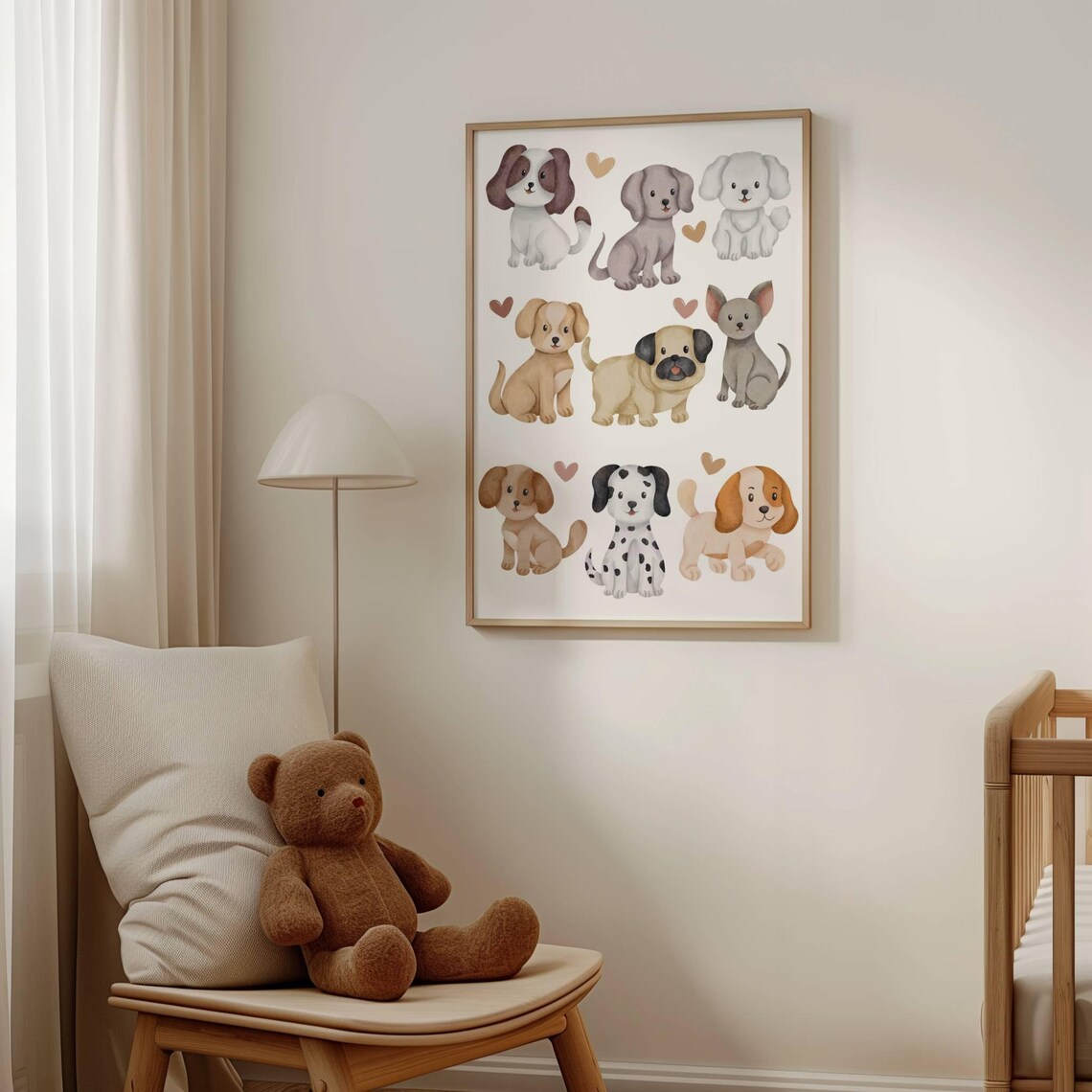 Nine Cute Watercolor Puppies With Hearts Dog Lover Kids Room Poster - Image 3