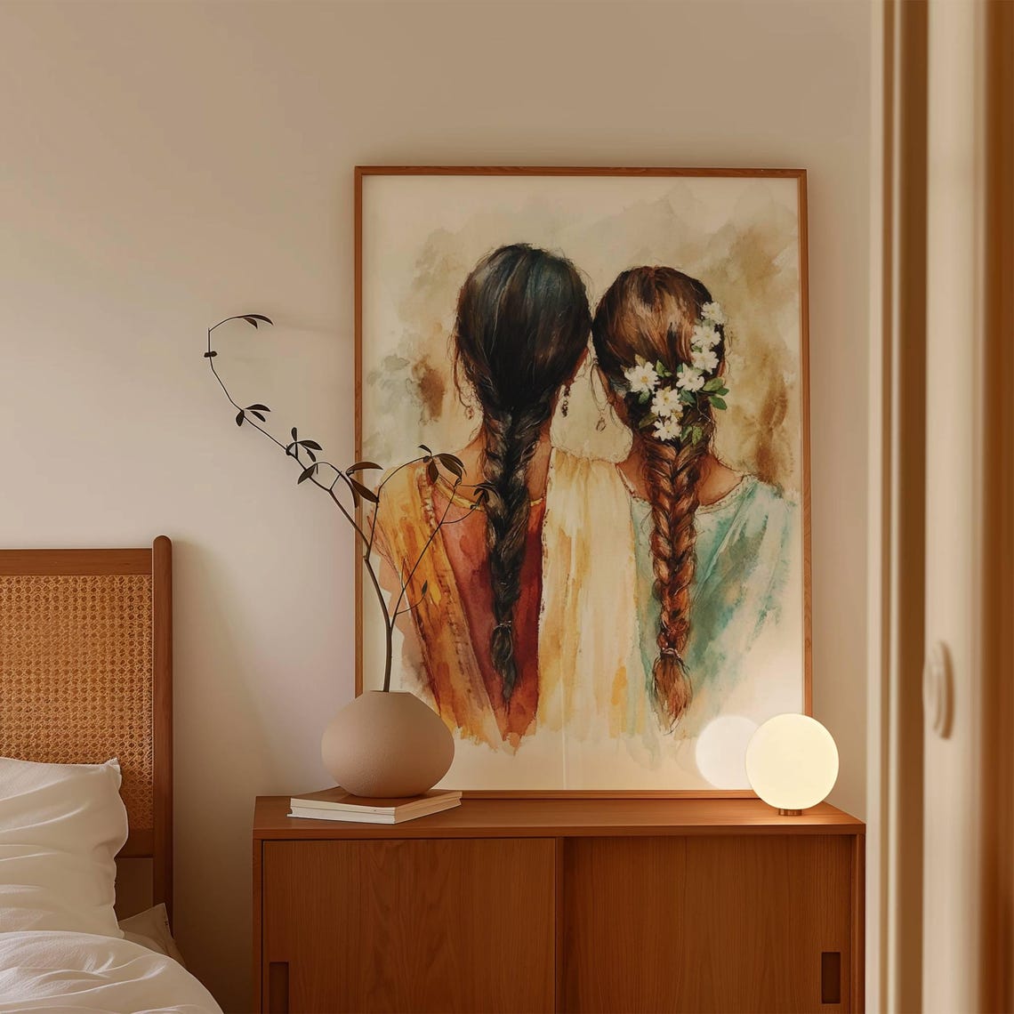 Indian Sibling Art Sister Wall Art Desi South Indian Friend Gift Indian Home Decor Best Friends Art Dorm Decor Tamil Girl Watercolor Print - Image 4