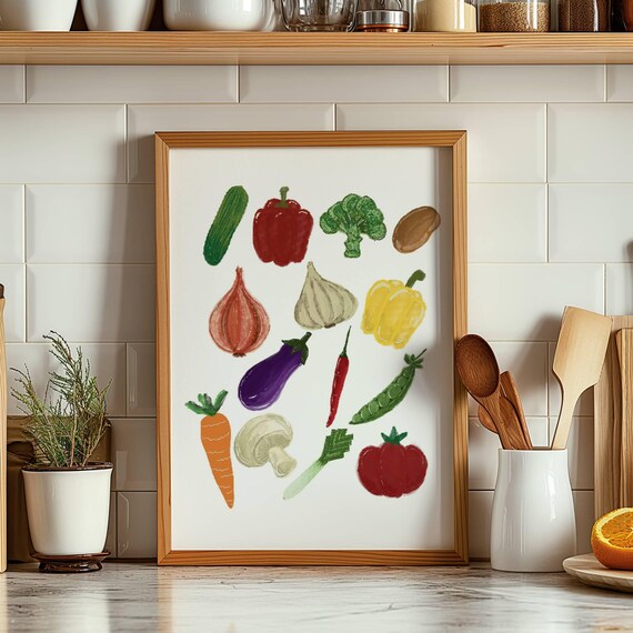Kitchen Wall Art Watercolor Vegetable Art Food Art Print Illustration Veggie Artwork Midcentury Kitchen Art Girly Print