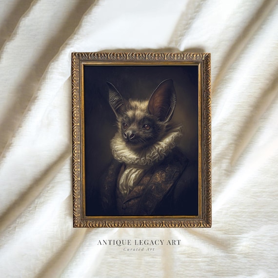 Vintage Spooky Bat Portrait Print Halloween Wall Art Gothic Animal Dark Academia Decor Creepy Goblincore