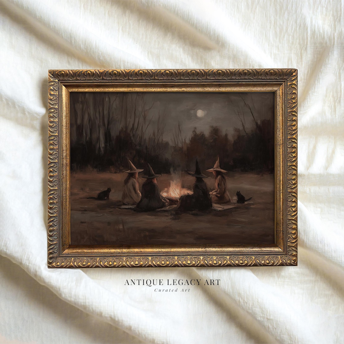 Halloween Witches Bonfire Painting Print Gothic Witch Coven