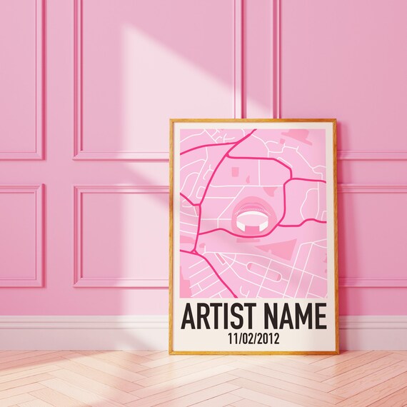 Personalized Pink Concert Memory Map With Stadium Location Poster