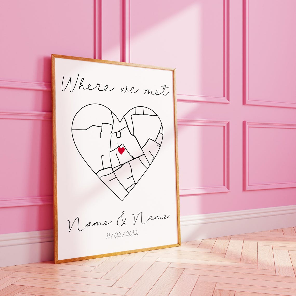 Where We Met White Heart Map Minimal Line Custom Keepsake Print