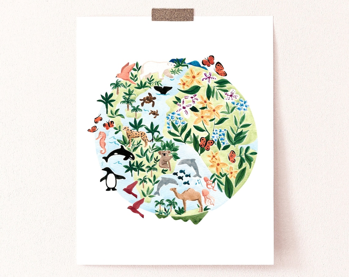 Earth Art Print, Botanical Nursery Wall Decor