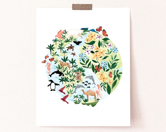 Earth Art Print, Botanical Nursery Wall Decor