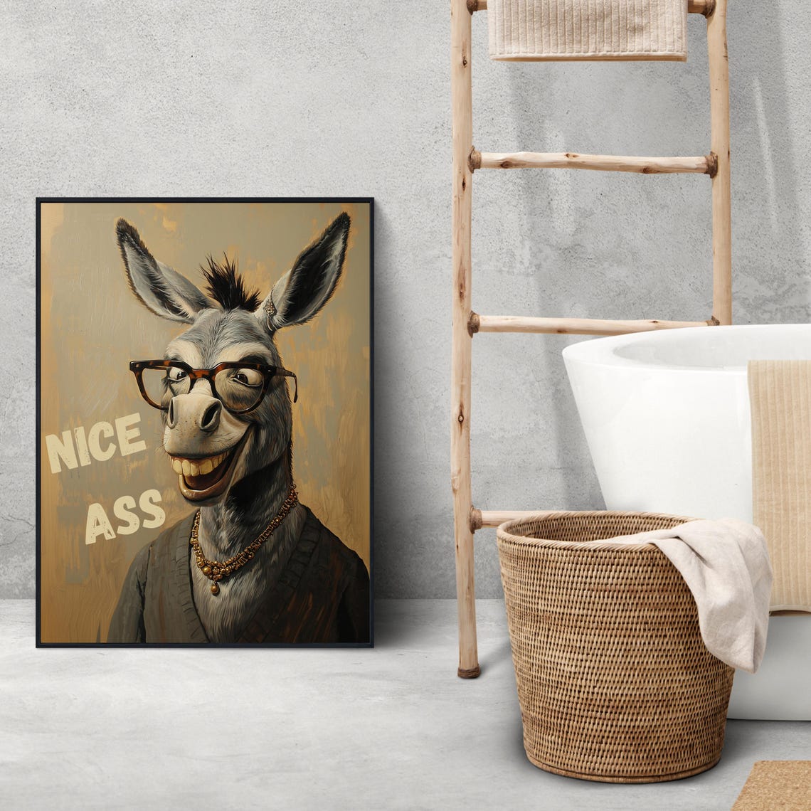 Goofy Grinning Donkey Wearing Retro Glasses Saying Nice Ass Poster - Image 2