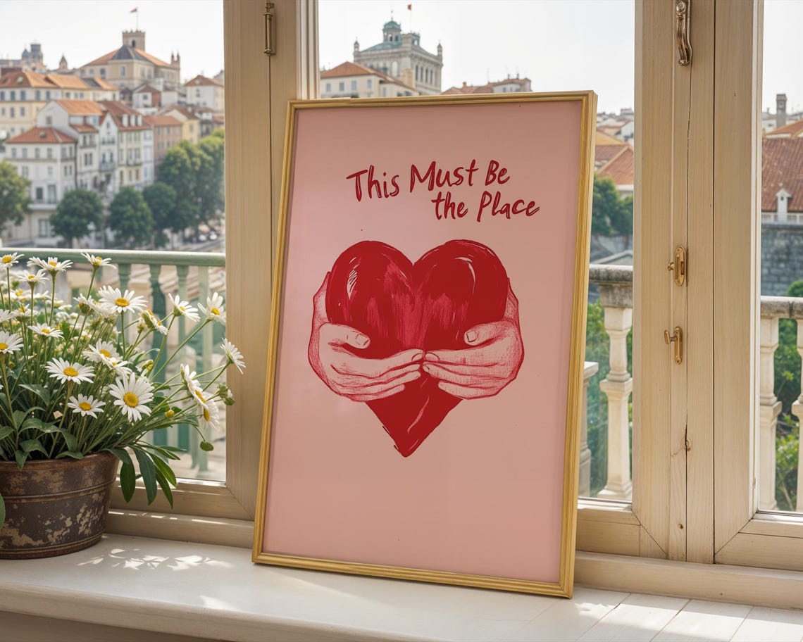 This Must Be the Place Hands Holding Red Heart Love Quote Poster - Image 2
