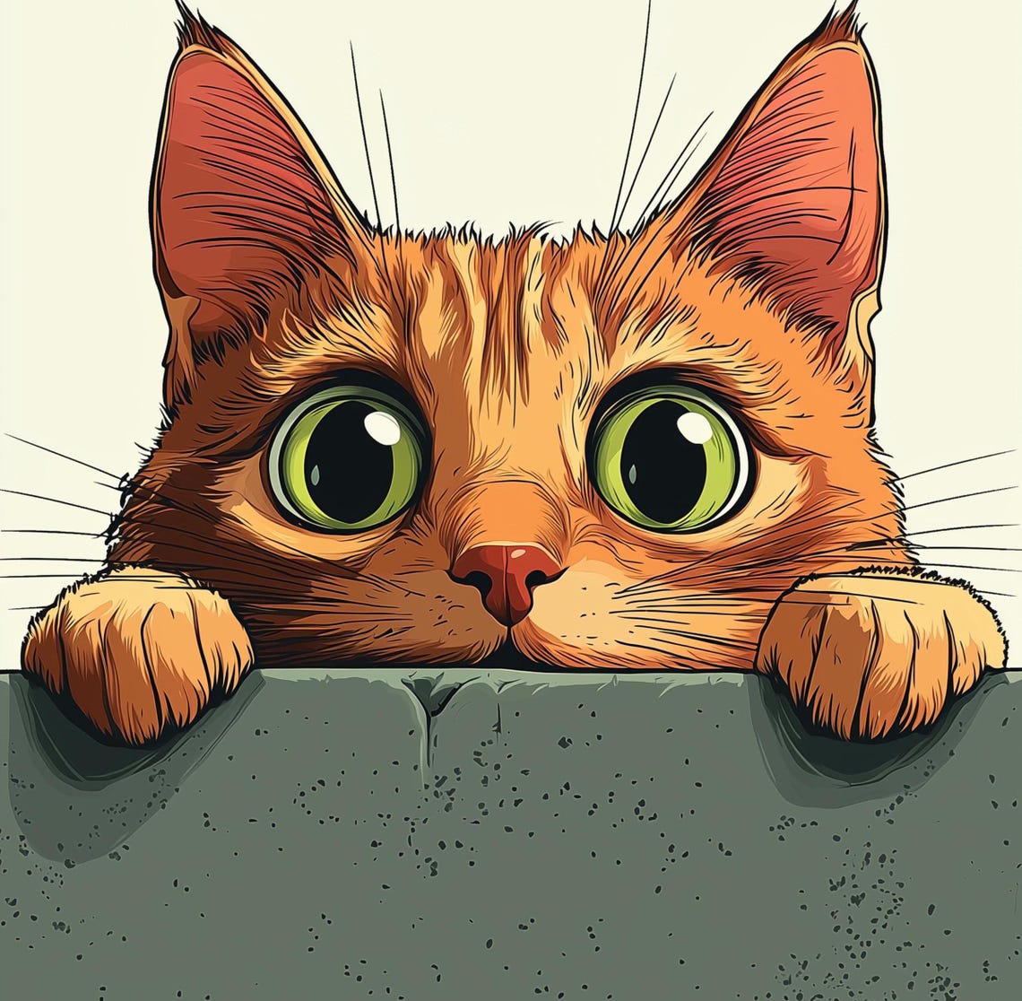 Cute Ginger Cat Peeking Over The Edge Playful Cartoon Cat Art Poster - Image 3