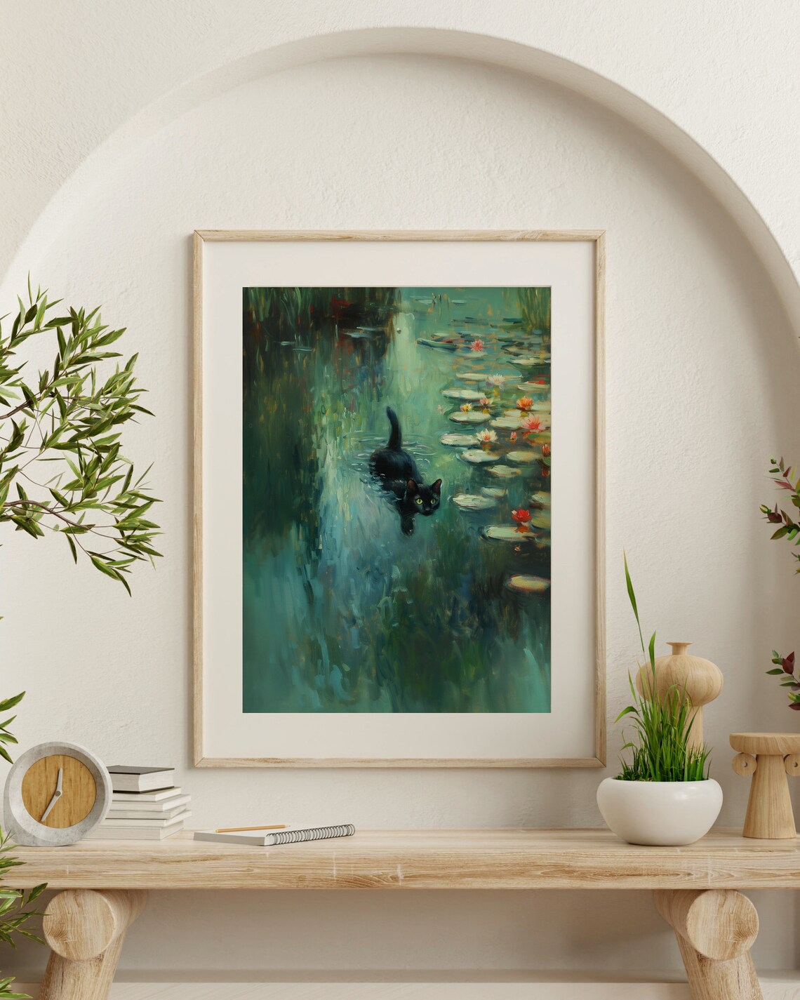 Monet-Inspired Black Cat Poster, Artist-Inspired Art Print - Image 2