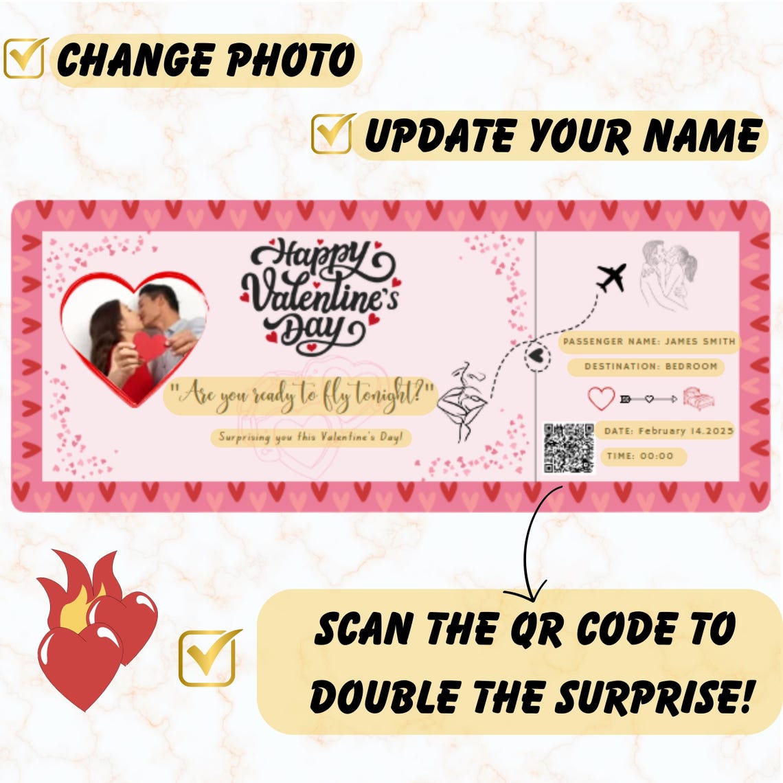 Hot Valentine Ticket Editable Digital Couple Gift Love Poster - Image 3