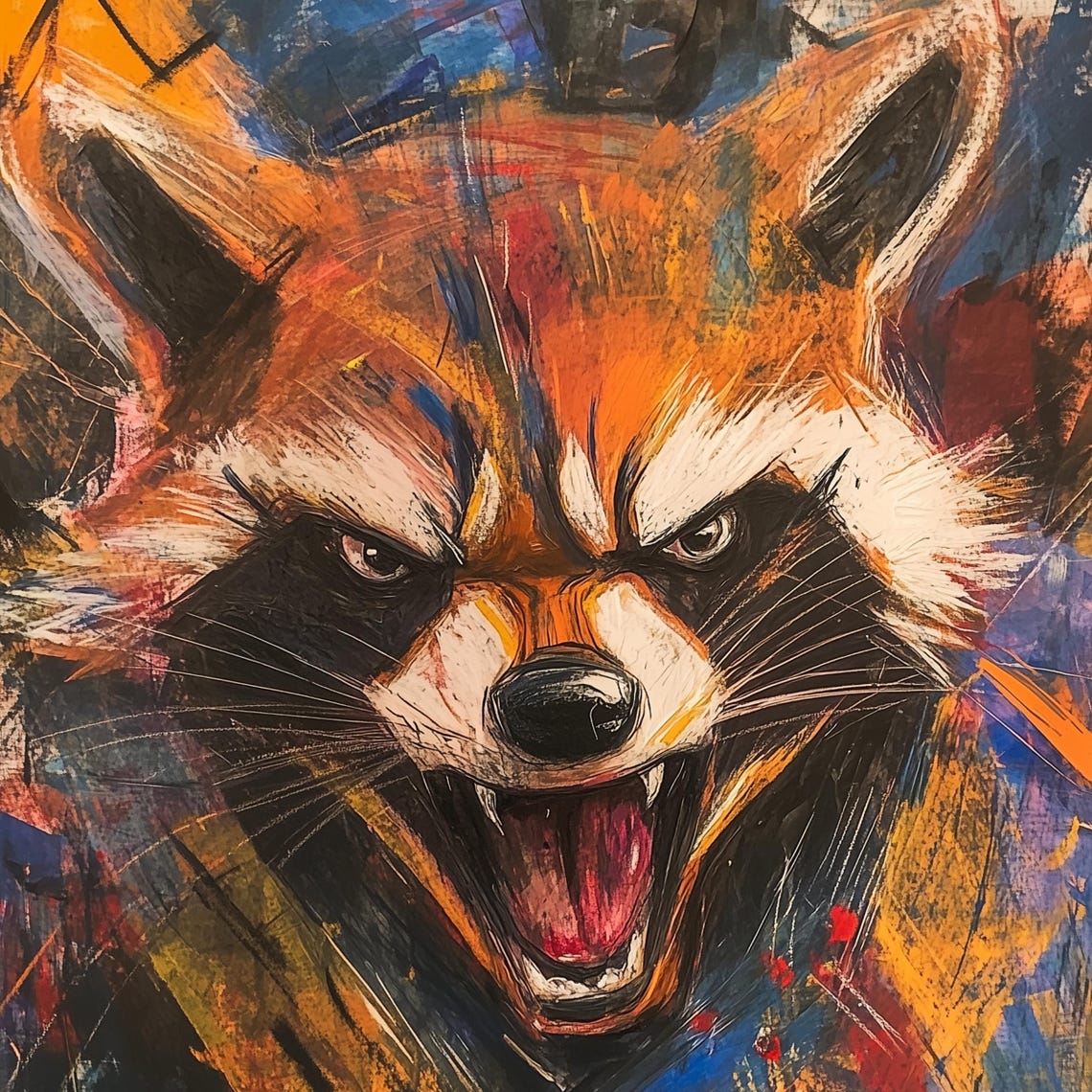 Roaring Raccoon Abstract Animal Painting Bold Fiery Colors Art Poster - Image 3