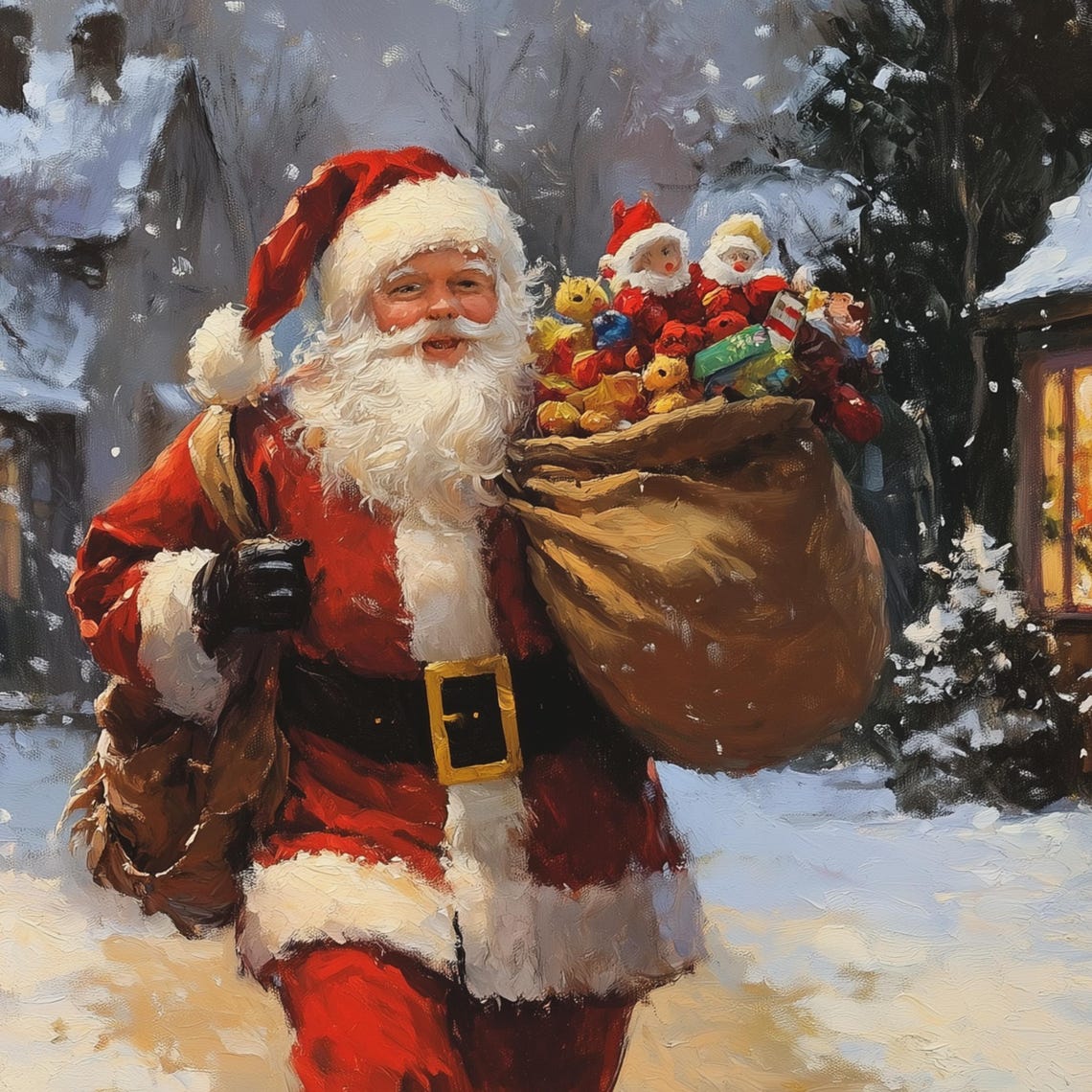 Santa Claus Christmas Wall Art Cozy Christmas Santa Painting Classic Santa Claus Painting Holiday Wall Art Santa Print - Image 3