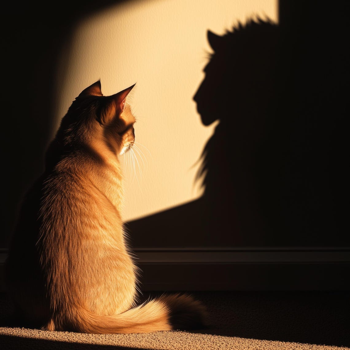 Ginger Cat Lion Shadow Poster Sunbeam Playful Silhouette Illusion Art - Image 3