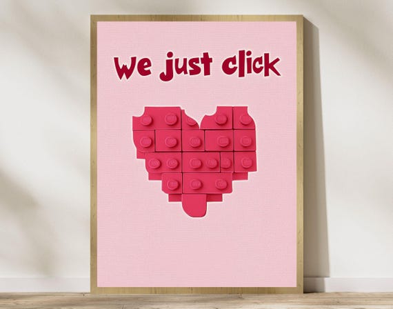 Romantic Legoinspired Valentine Wall Art Valentines Day Decor Gift Print Pink