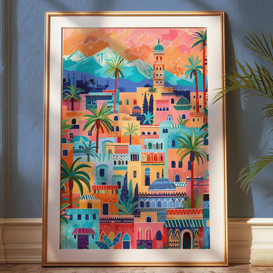 Marrakech Vintage Moroccan Cityscape Travel Poster